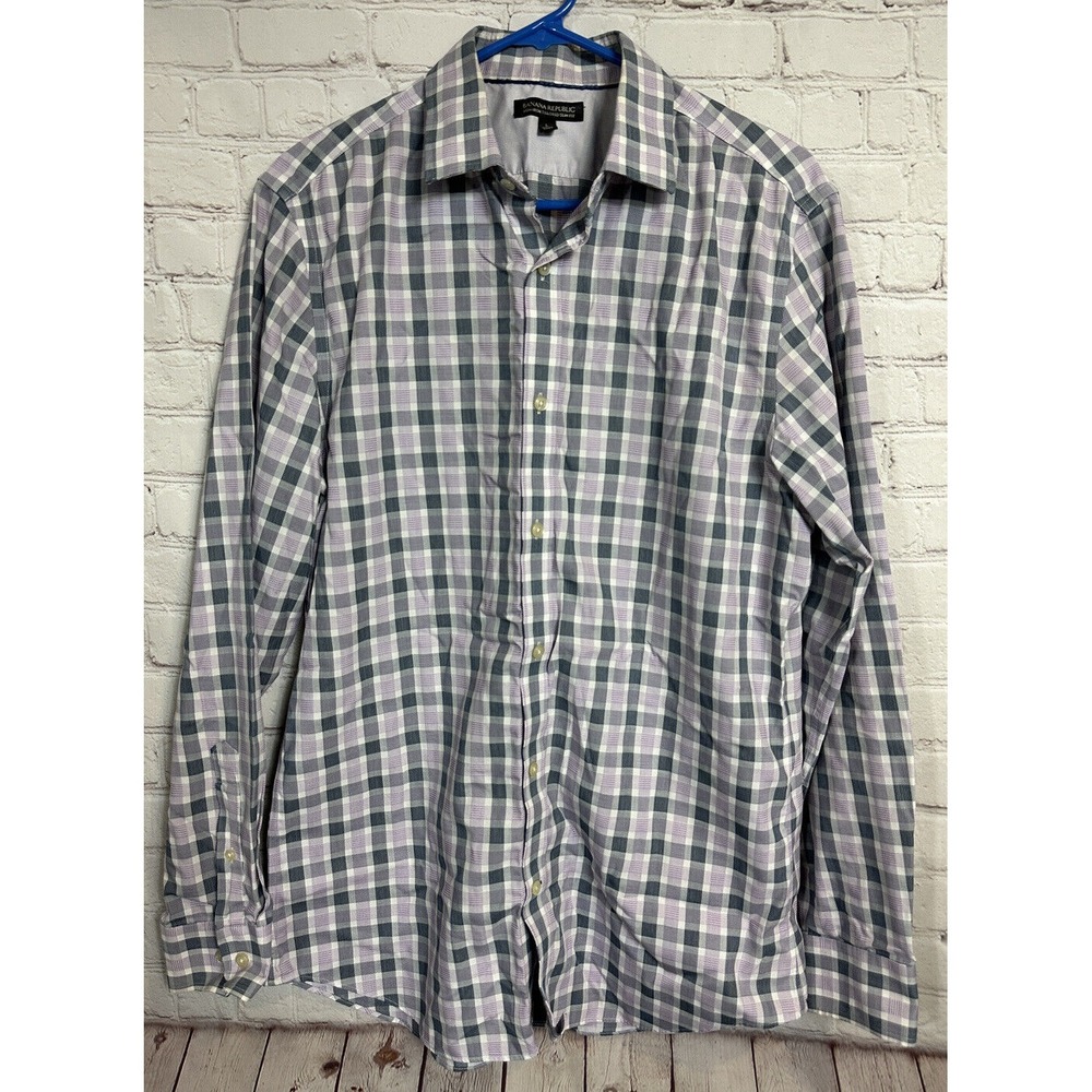 Banana‎ Republic non-iron tailored slim fit plaid long sleeve button up, sz L